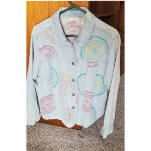 Vintage White Stag Womens Embroidered Denim Shirt Size 12 14
